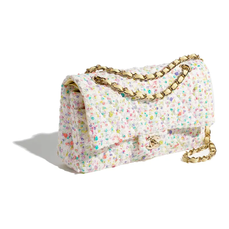CHANEL Classic Flap CF Twill Soft Woolen Tweed Shoulder Bag, Crossbody Bag Women's Beige/Multicolor-1