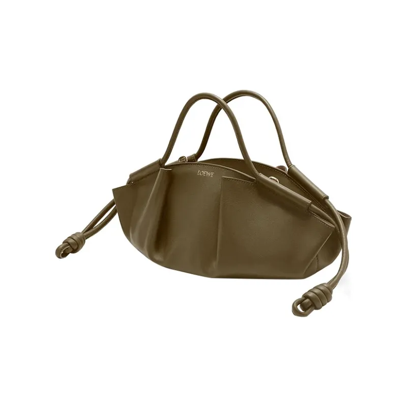 LOEWE Bright Nappa Cow Leather Dumpling Bag, Shoulder Bag, Crossbody Bag, Handbag Trumpets Women's Dark Khaki Green-2