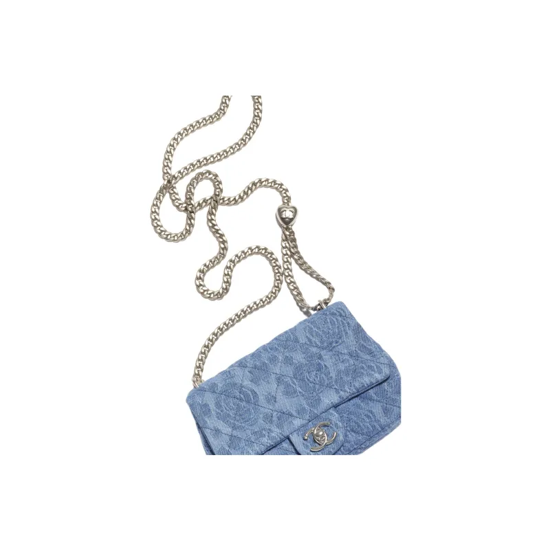 CHANEL 23P SS Denim Mini Square Flap Bag, Flap Bag, Shoulder Bag, Crossbody Bag Medium Size Women's Washed Blue-3