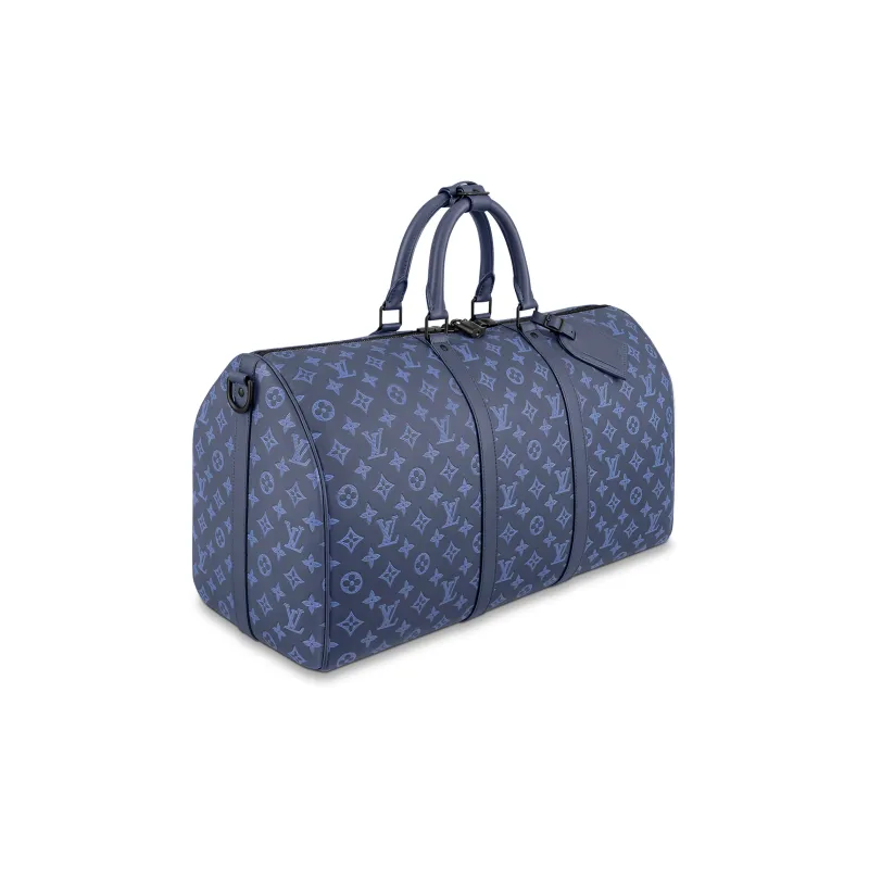 LOUIS VUITTON Keepall With Cow Leather Monkey Bag, Travel Bag, Shoulder Bag, Crossbody Bag, Handbag Men's Marine Blue-2