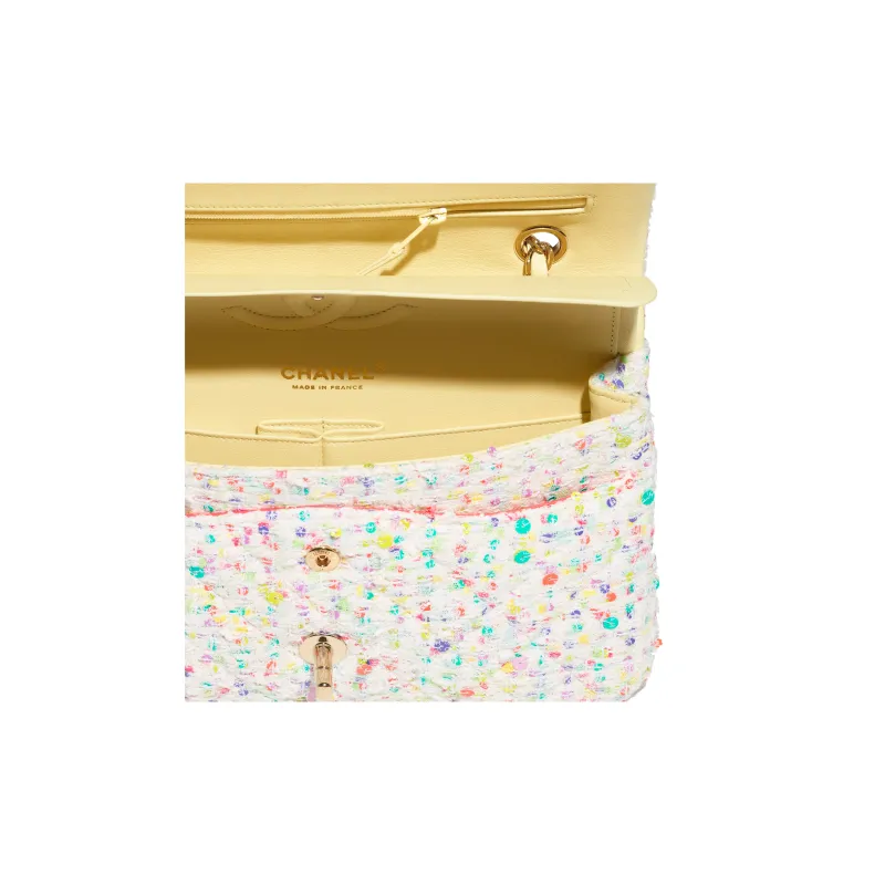CHANEL Classic Flap CF Twill Soft Woolen Tweed Shoulder Bag, Crossbody Bag Women's Beige/Multicolor-2