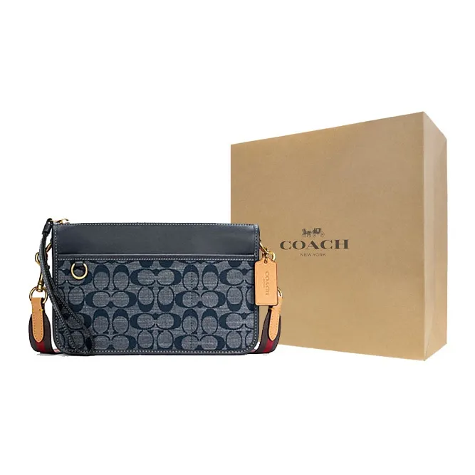 COACH Heritage Canvas With Leather Messenger Bag, Shoulder Bag, Crossbody Bag Medium Size Unisex Denim Blue Monogram-4