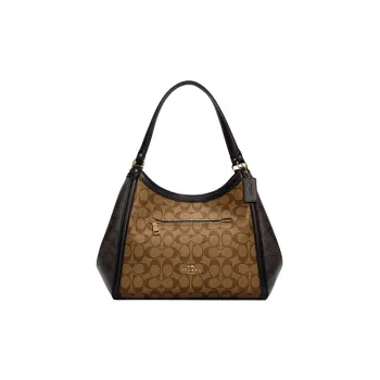 COACH Kristy Signature Coated Canvas With Smooth Leather Handbag Shoulder Bag Women's Khaki Brown