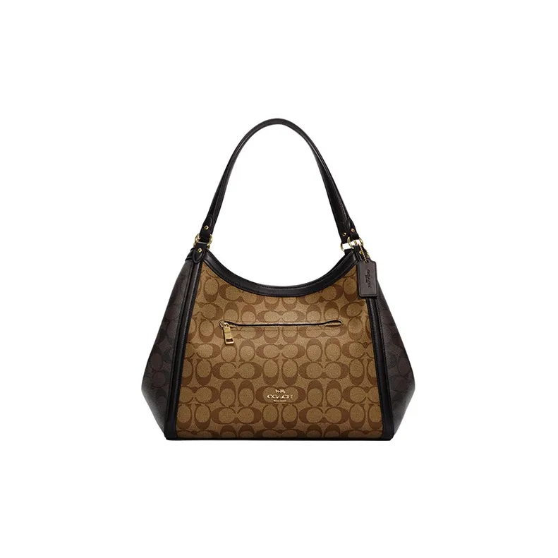 COACH Kristy Signature Coated Canvas With Smooth Leather Handbag Shoulder Bag Women's Khaki Brown-0