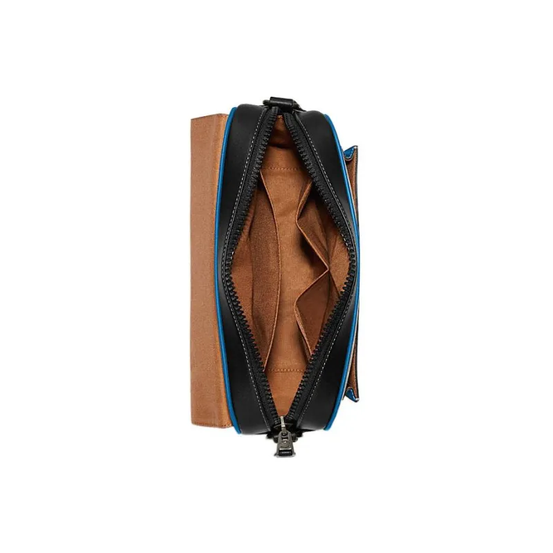COACH Track Cow Leather Shoulder Bag, Crossbody Bag Regular Men's Blue Beige-3