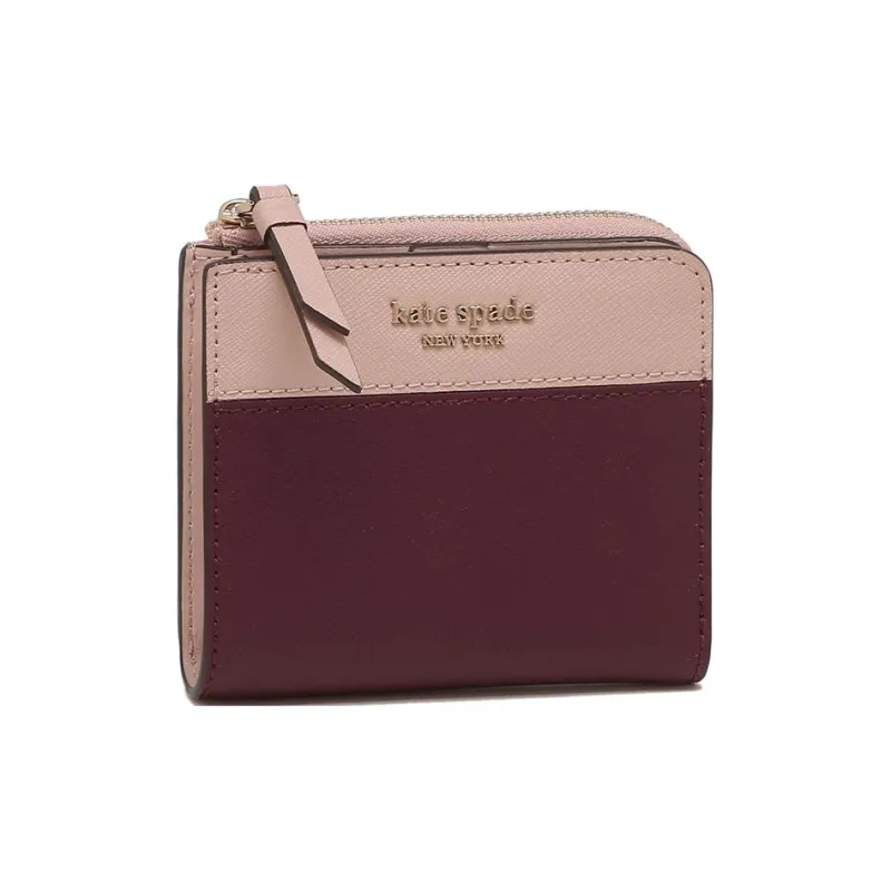 Kate Spade Cameron Cow Leather Wallet Small Size Women's Cherry Red With Pink Accents-1