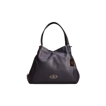 COACH Edie Pebbled Leather Zip Closure Handbag Shoulder Bag Large Size Women's Dark Blue