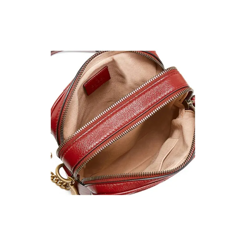 GUCCI Marmont Cow Leather Small Square Bag, Camera Bag, Shoulder Bag, Crossbody Bag Women's Red-3