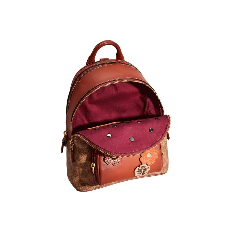 COACH Carrie Canvas With Leather Backpack Medium Size Women's Tan-2