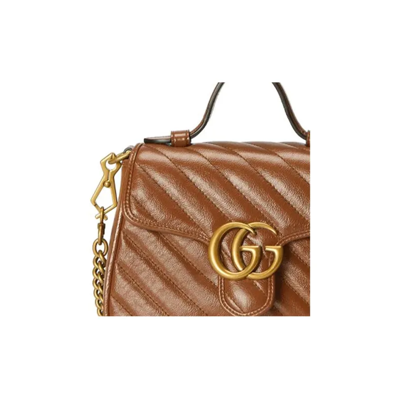 GUCCI Marmont Quilting Leather Messenger Bag Crossbody Bag Chain Handbag Shoulder Bag Mini Women's Brown-7