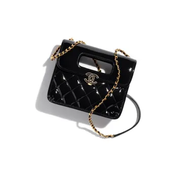 CHANEL Patent Leather Calfskin Portable Crossbody Bag, Shoulder Bag Mini Women's Black