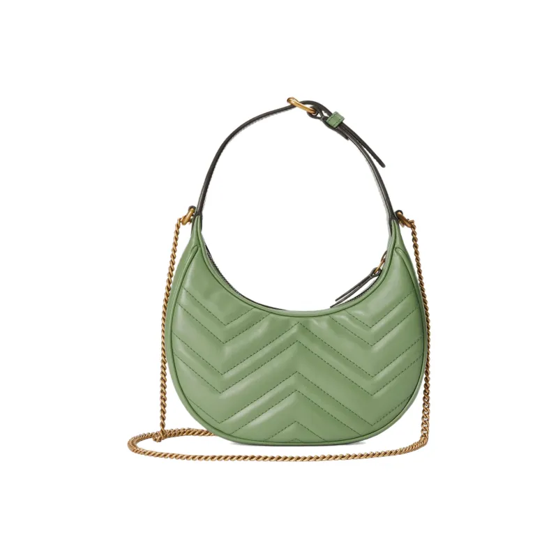 GUCCI GG Marmont Leather Handbag Shoulder Bag Women's Gray Green-3
