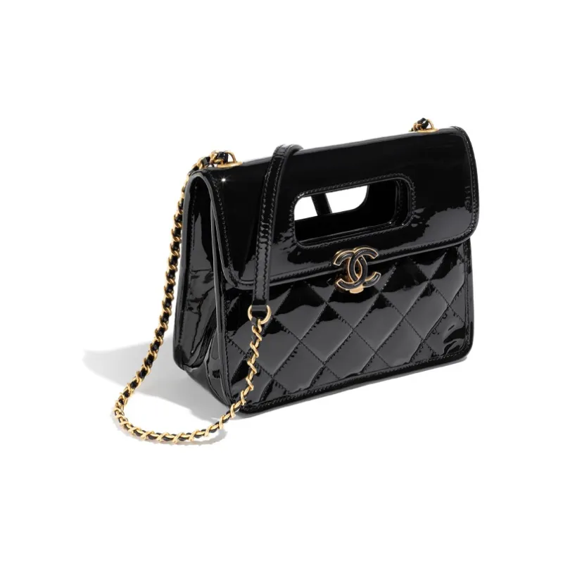 CHANEL Patent Leather Calfskin Portable Crossbody Bag, Shoulder Bag Mini Women's Black-1