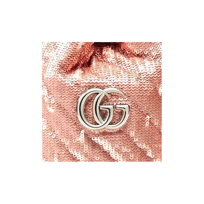 GUCCI Marmont Quilted Sequined Silk With Leather Bucket Bag, Shoulder Bag, Crossbody Bag Mini Women's Light Pink-7