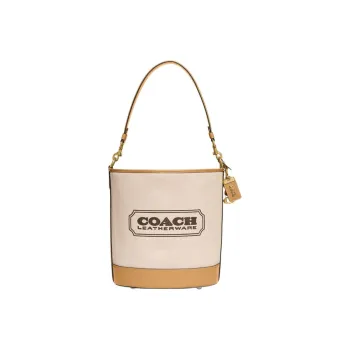 COACH Dakotah Canvas With Refined Calfskin Bucket Bag, One Shoulder Handbag, Crossbody Bag Tubas Women's Brass/Tan