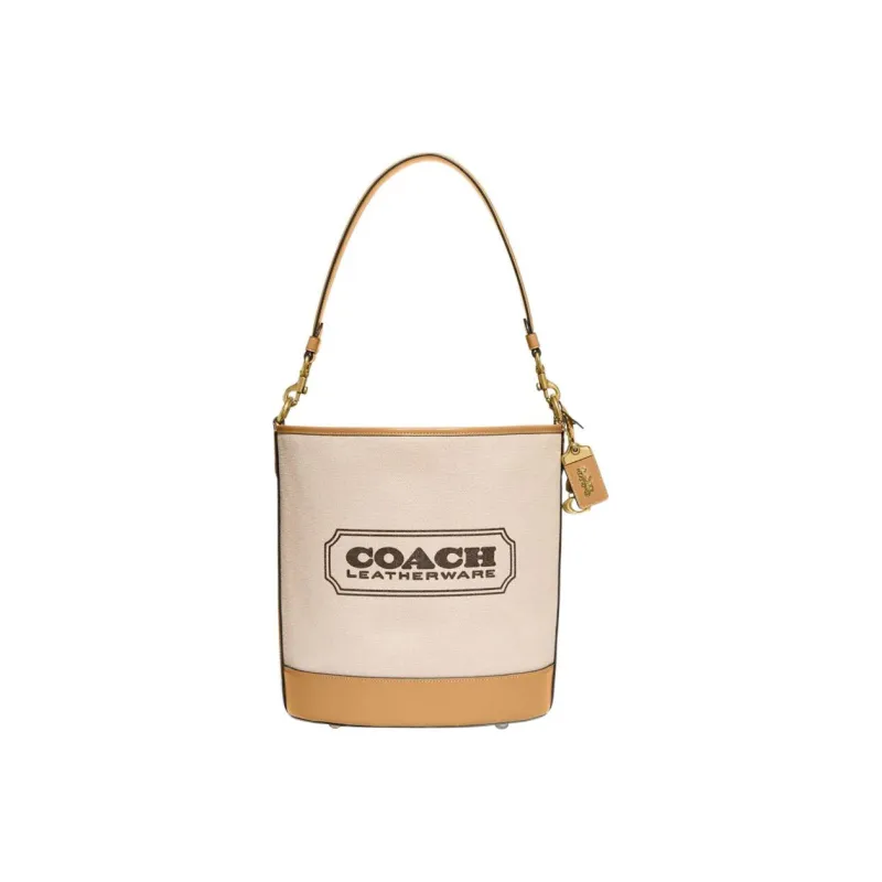 COACH Dakotah Canvas With Refined Calfskin Bucket Bag, One Shoulder Handbag, Crossbody Bag Tubas Women's Brass/Tan-0
