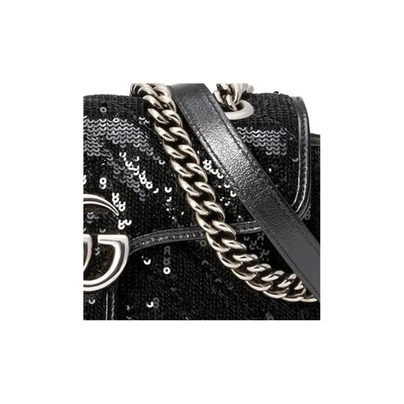 GUCCI Marmont Quilting Reflective Pieces Crossbody Bags Shoulder Bags Women's Black-7