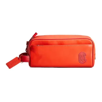COACH Travel Kit Leather Wrist Bag Clutch Travel Bag Makeup Bag Medium Size Women's Electric Glow Red