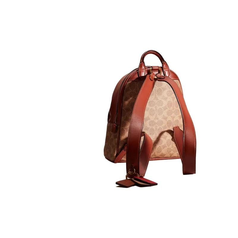 COACH Carrie Canvas With Leather Backpack Medium Size Women's Tan-1