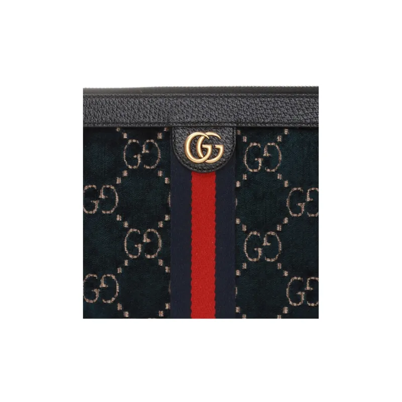 GUCCI Velvet Patchwork Leather Clutch Women's Dark Blue-3
