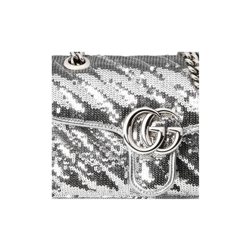 GUCCI GG Marmont Silk Crossbody Bag Shoulder Bag Women's Silver-7