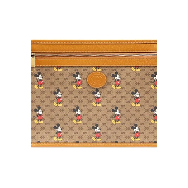 GUCCI Disney Collaboration Canvas With Leather Clutch Unisex Ebony & Brown-4