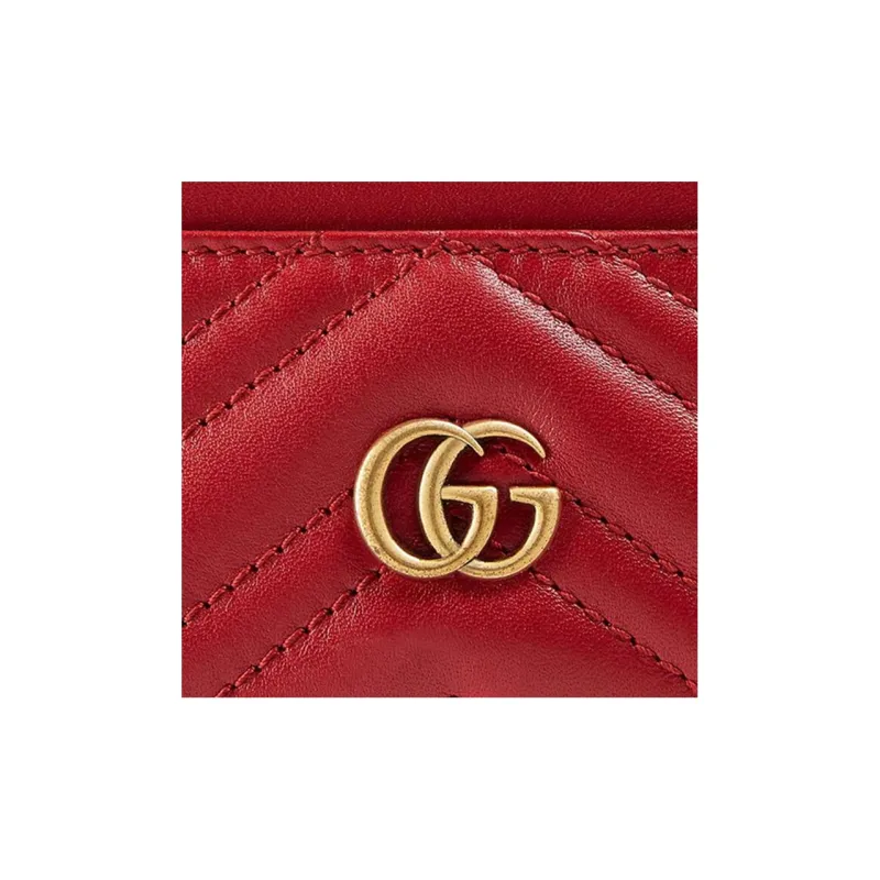 GUCCI GG Marmont Quilted Leather Cow Leather Card Clip Card Holder Women's Red-3