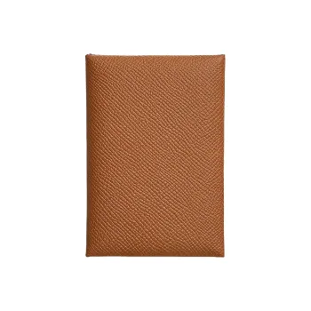 HERMES Calvi Duo Epsom Calfskin Card Holder, Wallet Regular Unisex Gold Brown/Bubble Green
