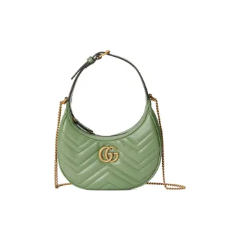 GUCCI GG Marmont Leather Handbag Shoulder Bag Women's Gray Green