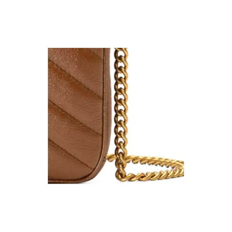 GUCCI Marmont Leather Cell Phone Pouch Chain Shoulder Bag Crossbody Bag Mini Women's Brown-7