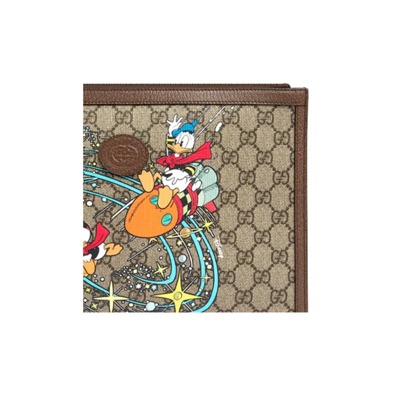 GUCCI Disney Collaboration Leather Logo Canvas With Leather Clutch Unisex Ebony-6
