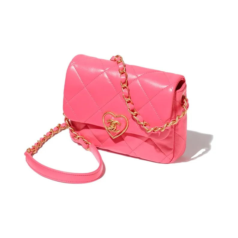 CHANEL Lambskin Flap Bag, Crossbody Bag, Shoulder Bag Mini Women's Rose Pink-1