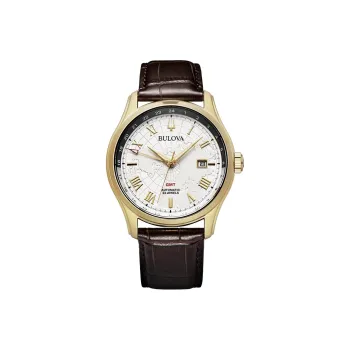BULOVA Wrist Watch Mechanical Movement Leather Strap Silver Dial Men's Watches