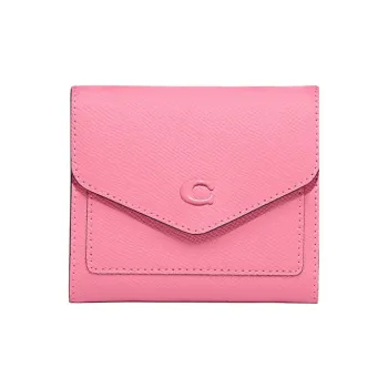 COACH Wyn Cross-Stitch Leather Card Holder Wallet Small Size Women's Pink