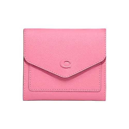 COACH Wyn Cross-Stitch Leather Card Holder Wallet Small Size Women's Pink