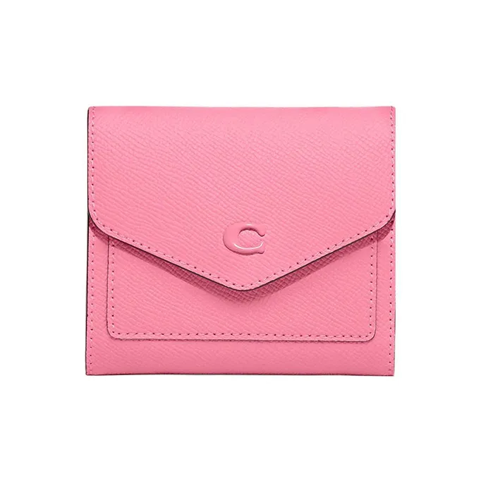 COACH Wyn Cross-Stitch Leather Card Holder Wallet Small Size Women's Pink-0