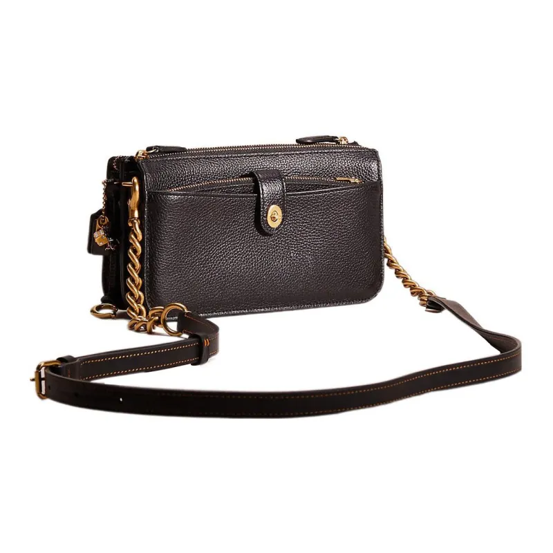COACH Noa Pop Up Polished Pebbled Leather Crossbody Bag, Shoulder Bag Trumpets Women's Black-1