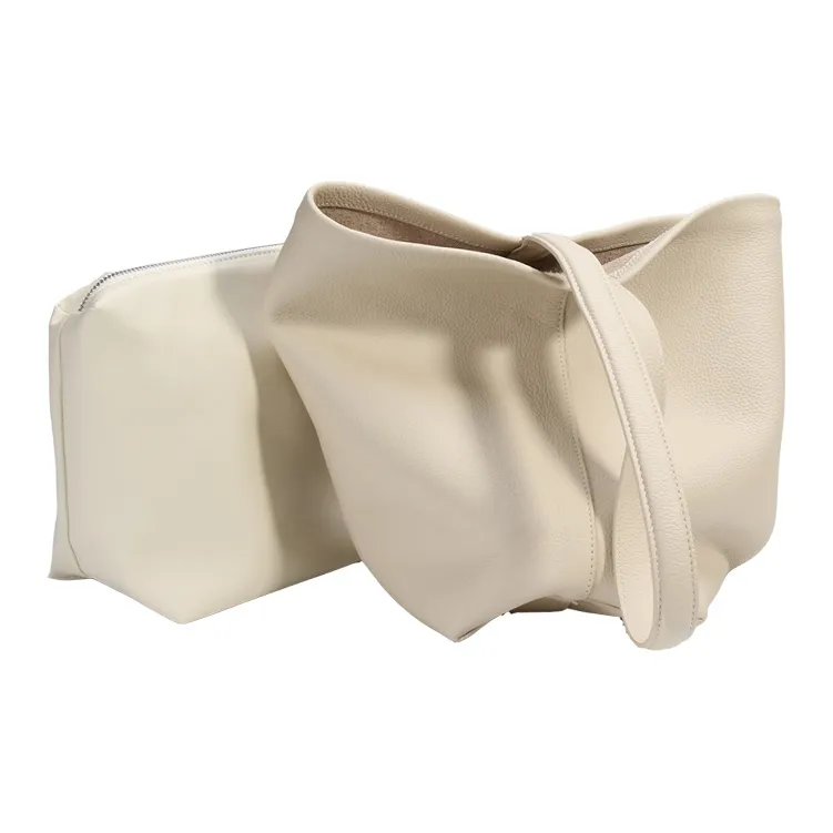YOCAMU Top Grain Cow Leather Tote Bag, Shopping Bag, Bucket Bag, Shoulder Bag Women's Khaki/Black/White-12