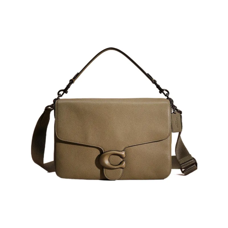 COACH Tabby Pebbled Leather Messenger Bag, Shoulder Bag, Crossbody Bag, Handbag Tubas Women's Army Green-0
