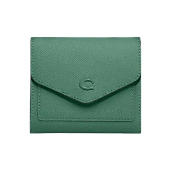 COACH Wyn Cross-Stitch Leather Card Holder Wallet Small Size Women's Green