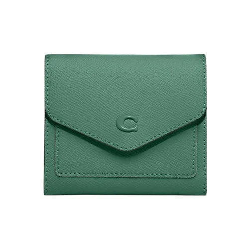 COACH Wyn Cross-Stitch Leather Card Holder Wallet Small Size Women's Green