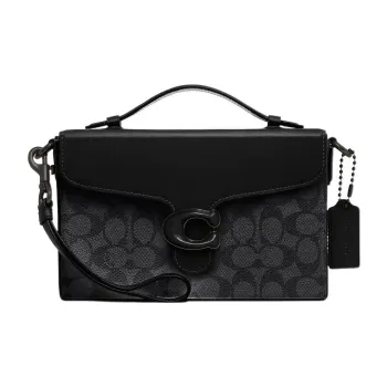 COACH Coated Canvas With Leather Wrist Bag, Portable Crossbody Bag, Shoulder Bag Small Size Women's Black & Gray