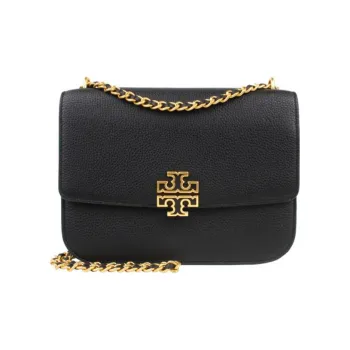 TORY BURCH Britten Li Men Cow Leather Shoulder Bag Crossbody Bag Medium Size Women's Black & Black Gold