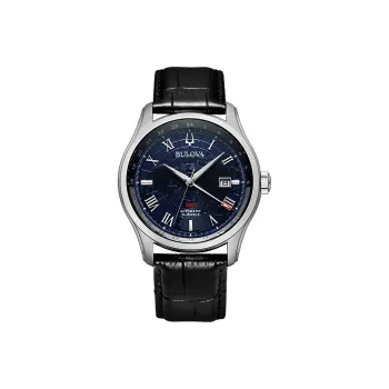 BULOVA Wrist Watch Mechanical Movement Leather Watch Bands Blue Dial Men's Watches 96B385
