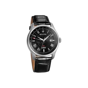 BULOVA Wrist Watch Mechanical Movement Leather Watch Bands Black Dial Men's Watches 96B387