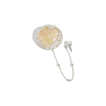 M.Wong 925 Sterling Silver Pearl Fringe Chain Advanced Sensory Brooches Women's