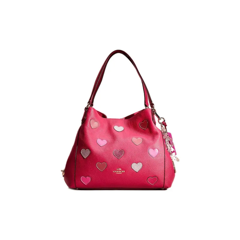 COACH Edie Pebbled Leather Handbag, Shoulder Bag Women's Rose Red-0