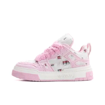 Jifffly Denim Tartan Low Top Skateboard Shoes Unisex Cherry Blossom Pink