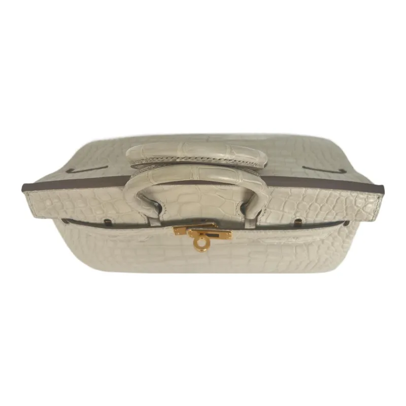HERMES Birkin Crocodile Leather Handbag Regular Women's 8L Beton Concrete Gray-4
