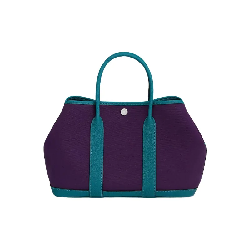 HERMES Garden Party Canvas With Leather Garden Handbag Regular Women's Grape Purple/Coral Blue-0